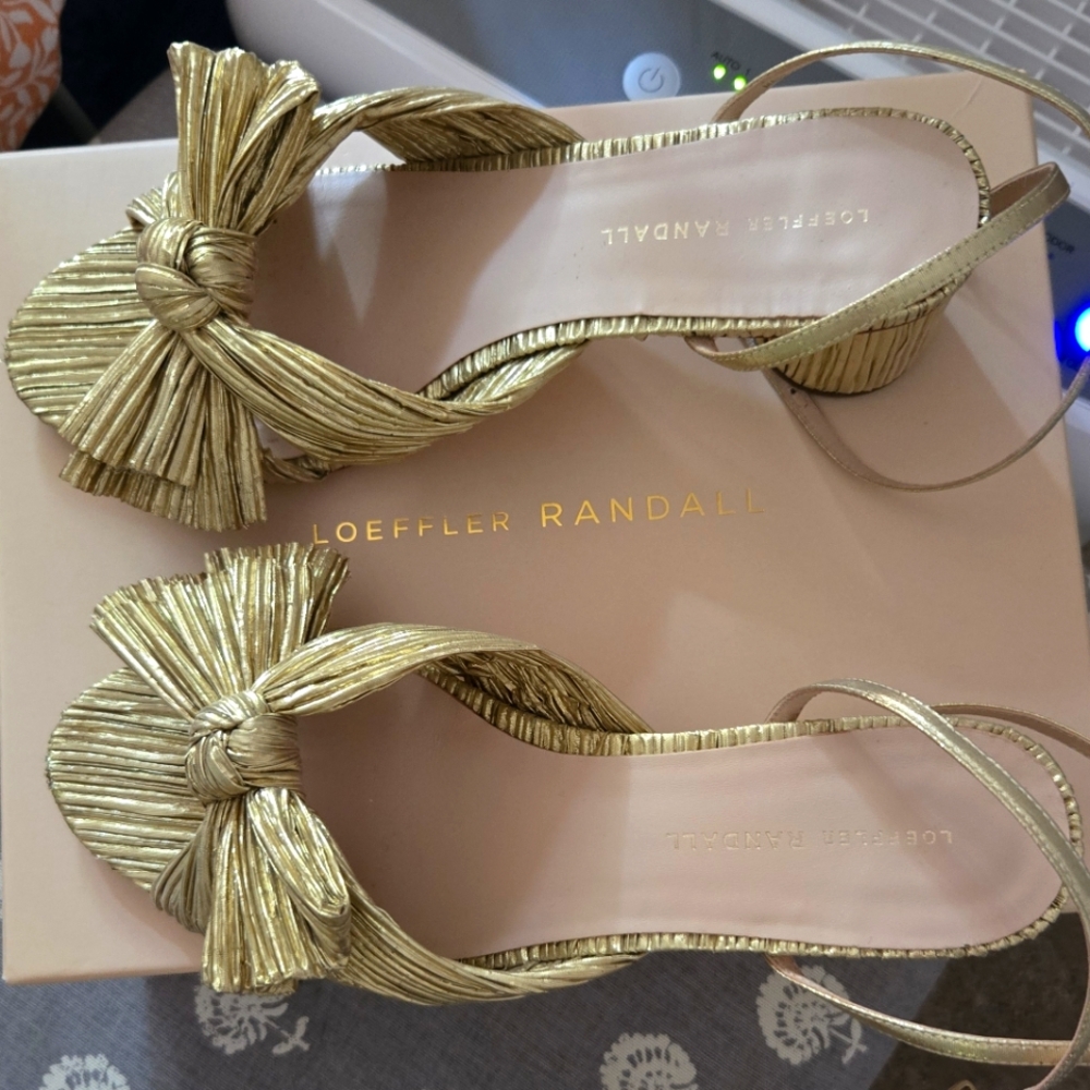 Loeffler Randall Dahlia Gold Pleated Knot Mule